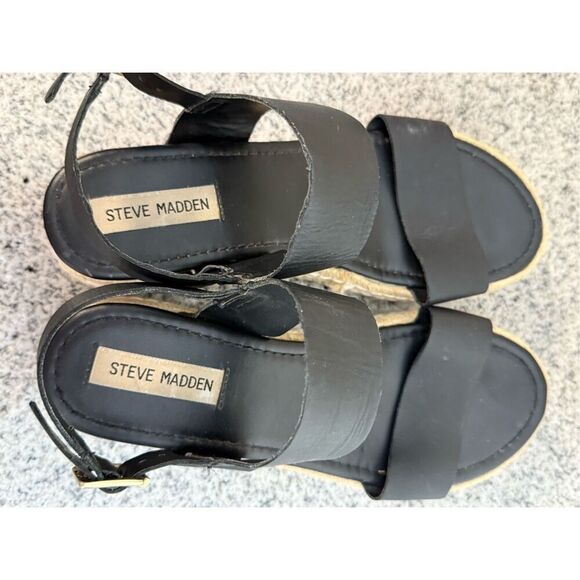 Steve Madden Women's Catia Wedge Sandal Black 9.5 - Picture 4 of 6